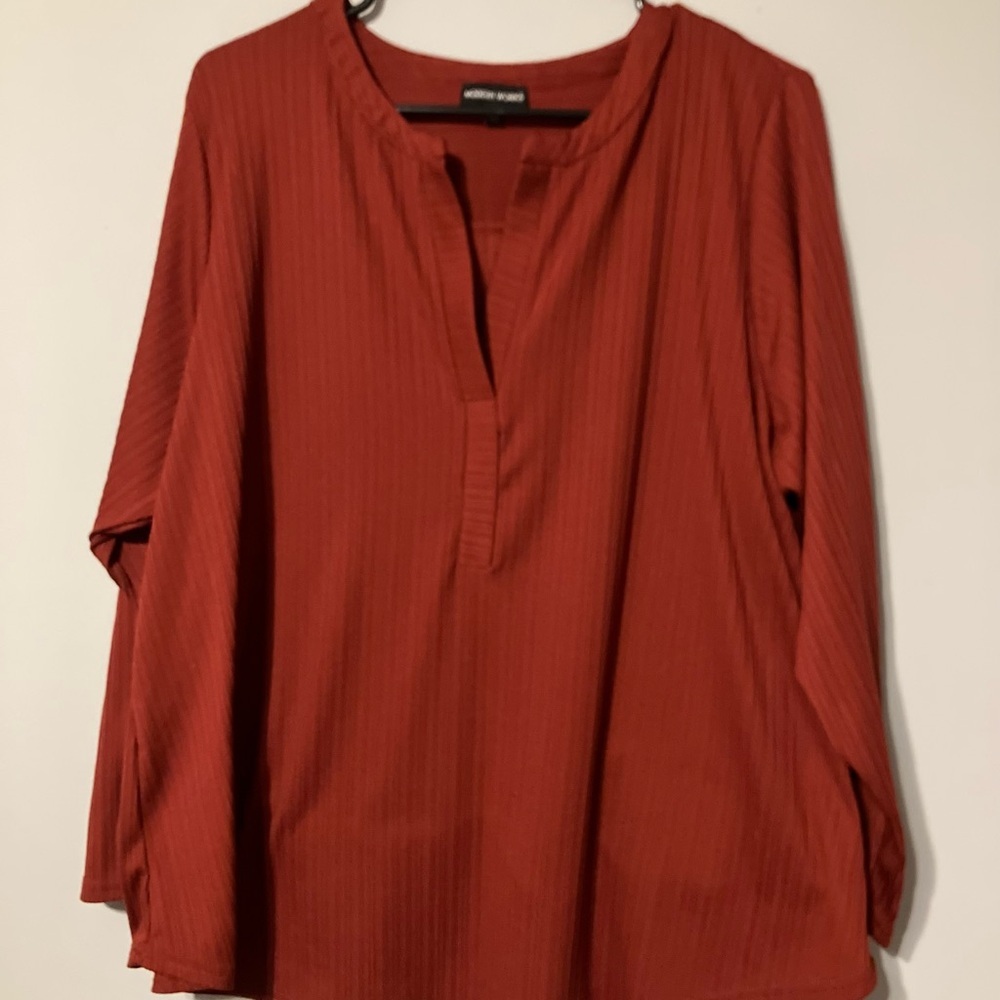 Modern Works Red 3/4 Sleeve Relaxed Blouse